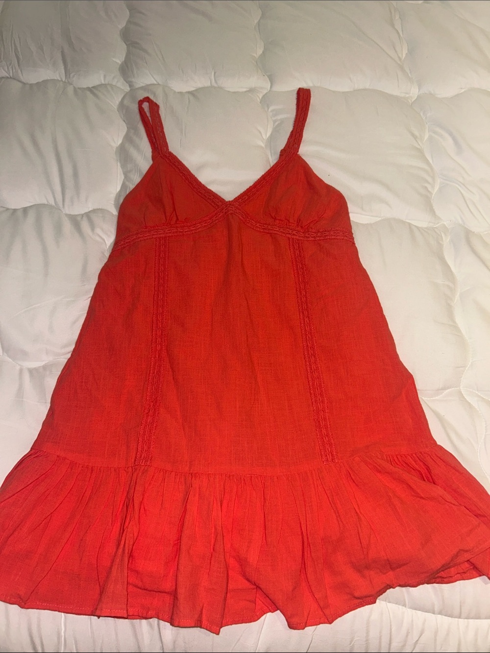 Coral Lace Trim Strap Summer Dress